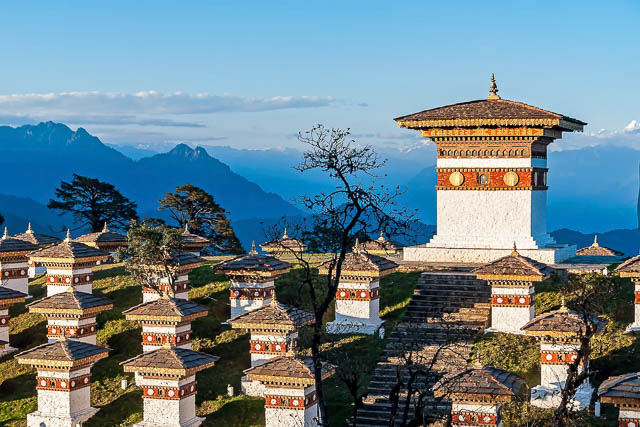 mountain behind chortens of dochula pass 